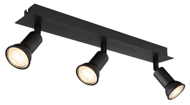 Drew 3 Musta kohdevalaisin valmistajalta Globo Lighting - Drew &auml;r en stilren takspotlight som imponerar med sin enhetliga svarta design.