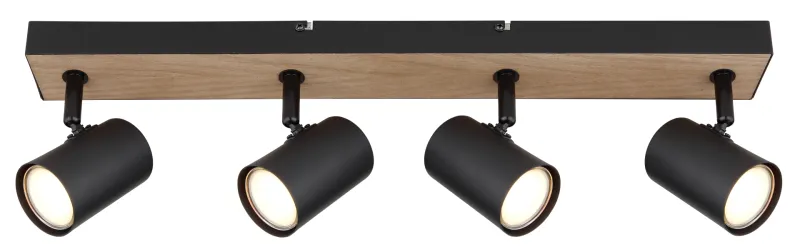 Robby 4 Luonto kohdevalaisin valmistajalta Globo Lighting - Robby &auml;r en&nbsp;stilren&nbsp;takspotlight som imponerar med sin eleganta design i mattsvart metall och MDF i tr&auml;-look.