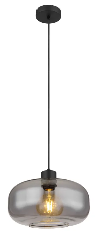 Giuseppe Ø28 Savun värinen kattovalaisin valmistajalta Globo Lighting - Lampan &auml;r tillverkad av svart metall och har en vackert formad r&ouml;kf&auml;rgad glassk&auml;rm.