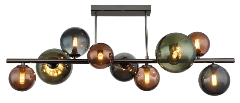 Riha 87cm Monivärinen plafondi valmistajalta Globo Lighting - Glaskuporna i brons, gr&ouml;nt och petrol ger lampan en unik karakt&auml;r och eleganta f&auml;rginslag som kompletterar modern inredning.