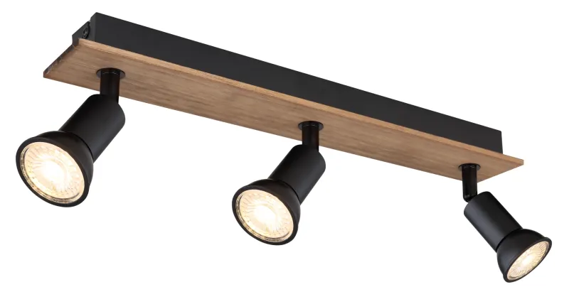 Drew 3 Luonto kohdevalaisin valmistajalta Globo Lighting - Drew &auml;r en stilren takspotlight som imponerar med sin design i svart metall och m&ouml;rkt tr&auml;.