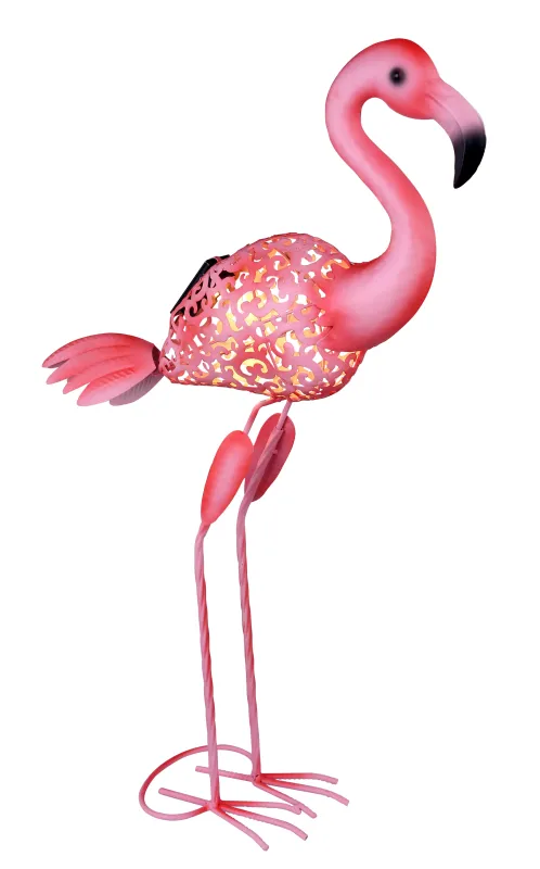 Flamingo Vaaleanpunainen aurinkokennolamppu valmistajalta Globo Lighting - Lys upp tr&auml;dg&aring;rden med en charmig flamingo i solcellsbelysning!