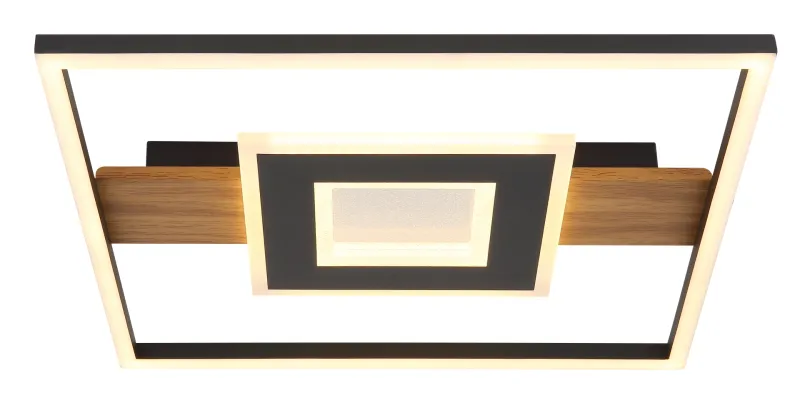 Pikara 38cm Puu plafondi valmistajalta Globo Lighting - Lampan &auml;r tillverkad i en stilfull kombination av metall i tr&auml;look och en mattsvart finish, vilket ger den en modern men samtidigt naturlig k&auml;nsla.