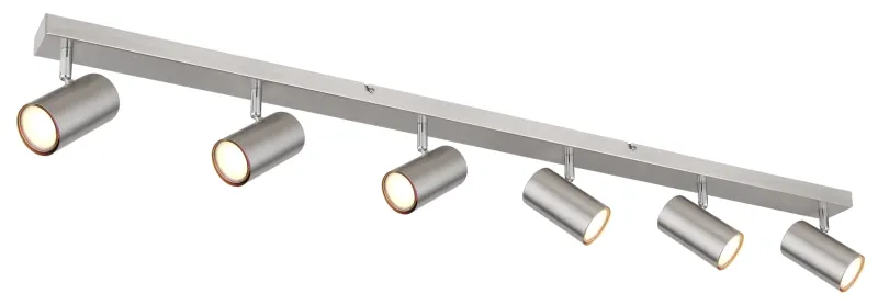 Robby 6 Nikkeli kohdevalaisin valmistajalta Globo Lighting - Robby &auml;r en stilren takspotlight som imponerar med sin enhetliga design i nickel.