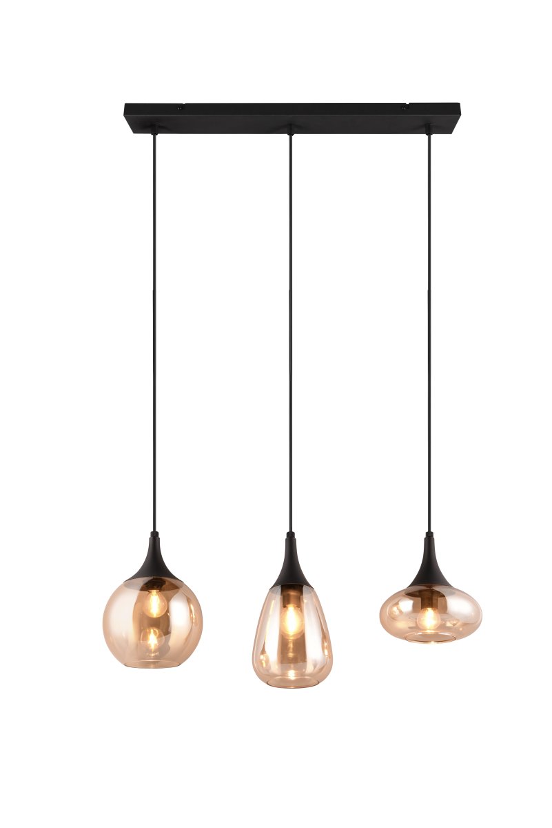 Lumina 68cm Keltainen kattovalaisin valmistajalta Trio Lighting - Kolmen varjostimen eri muodot sekä metallin ja meripihkanvärisen lasin yhdistelmä luovat lämpimän ja kutsuvan valotunnelman.