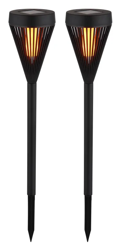 Fire 2 Kpl Musta aurinkokennolamppu valmistajalta Globo Lighting - L&auml;mmin, liekehtiv&auml; valoefekti tarjoaa el&auml;v&auml;&auml; ja kutsuvaa hehkua k&auml;velyteill&auml;, kukkapenkeiss&auml; tai puutarhassa.