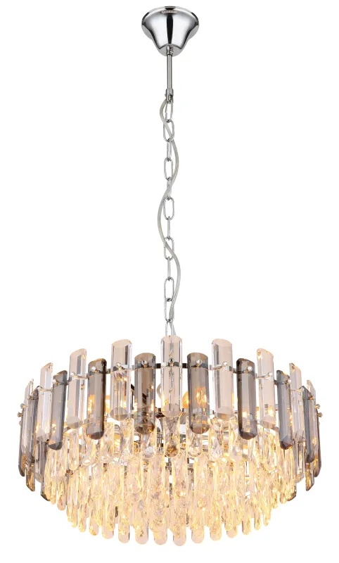 Orgina Ø60 Savun värinen kristalli valmistajalta Globo Lighting - Takkronan Orgina tillf&ouml;r rummet en lyxig k&auml;nsla med gnistrande kristaller och r&ouml;kf&auml;rgade glasstavar.