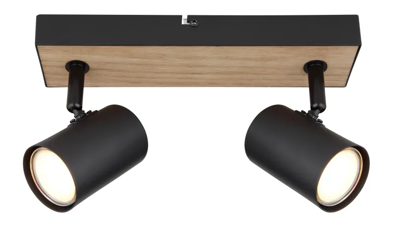 Robby 2 Luonto kohdevalaisin valmistajalta Globo Lighting - Robby &auml;r en&nbsp;stilren&nbsp;takspotlight som imponerar med sin eleganta design i mattsvart metall och MDF i tr&auml;-look.