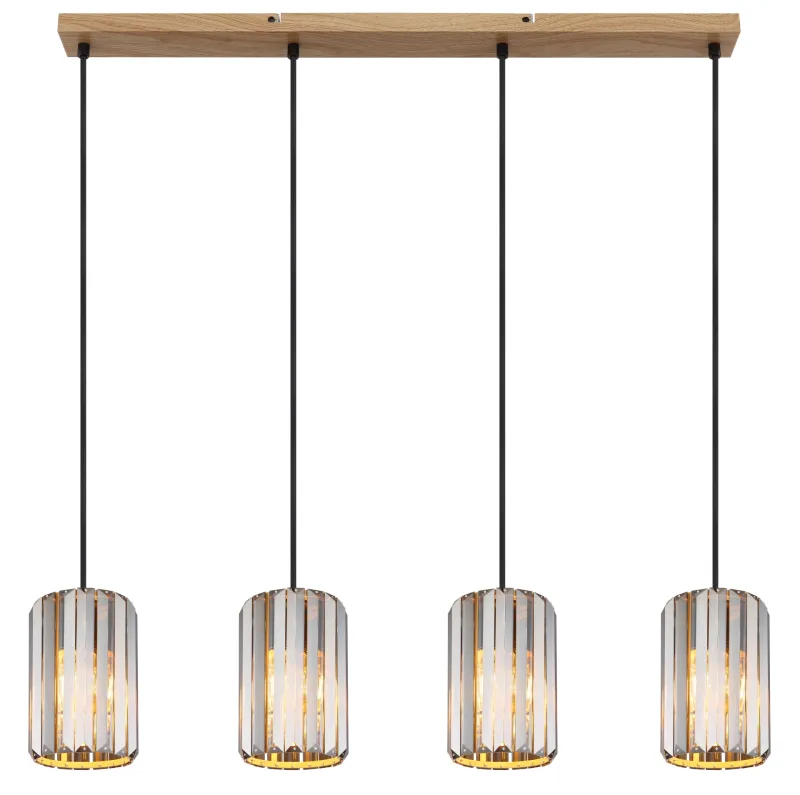 Run 88cm Savun värinen kattovalaisin valmistajalta Globo Lighting - Kombinationen av metall i tr&auml;utseende och de fyra sk&auml;rmarna med r&ouml;kf&auml;rgade K5-kristaller ger en harmonisk ljusspridning och en sofistikerad k&auml;nsla.