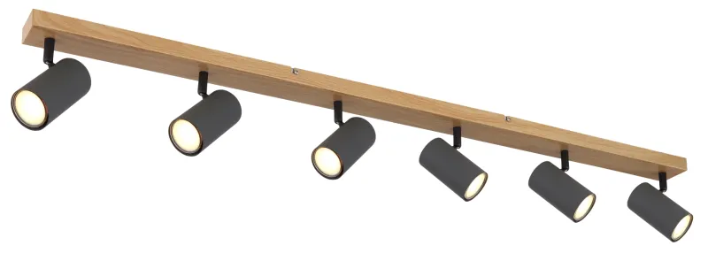 Robby 6 Ruskea kohdevalaisin valmistajalta Globo Lighting - Robby &auml;r en&nbsp;stilren&nbsp;takspotlight som imponerar med sin eleganta design i grafitsvart metall och tr&auml;-look.