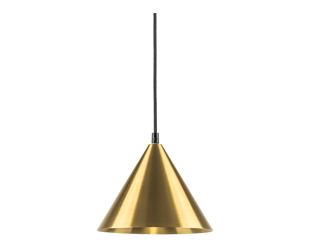 Tratt Ø25 Messinki kattovalaisin valmistajalta Westal - Tratt-riipus on tyylikäs messingistä valmistettu riippuvalaisin, jossa on kirkas lakattu pinta ja musta kangaskaapeli.