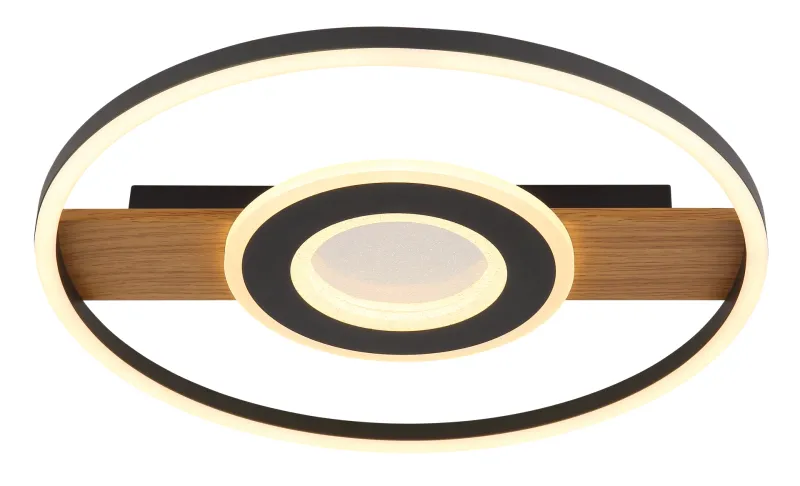 Pikara Ø40 Puu plafondi valmistajalta Globo Lighting - Den mattsvarta metallen tillsammans med tr&auml;looken skapar en stilfull balans mellan samtida design och naturlig estetik.