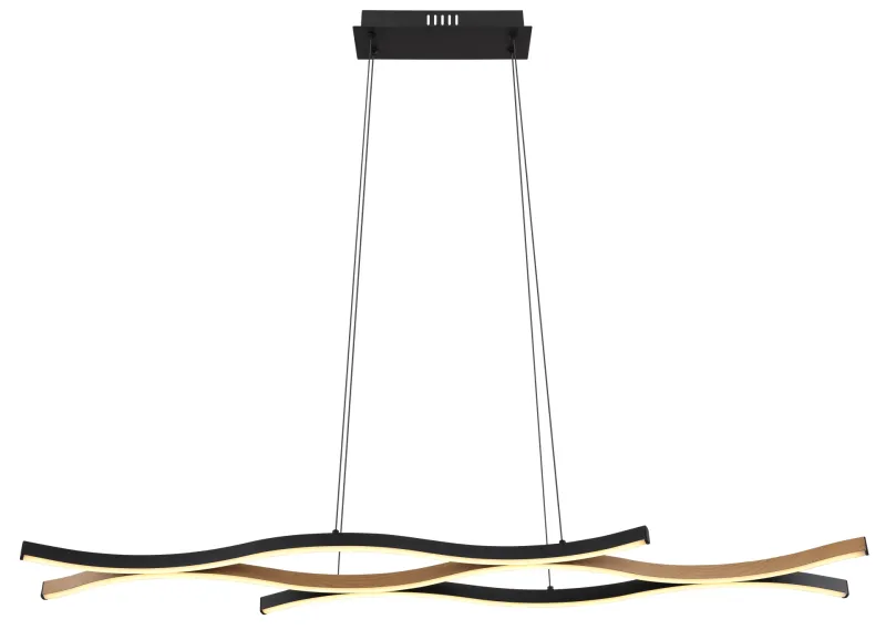 Geronimo 108cm Luonto kattovalaisin valmistajalta Globo Lighting - Den mattsvarta metall- och aluminiumstommen, kompletterad med tr&auml;liknande dekorationer och en opalf&auml;rgad plastsk&auml;rm, ger en stilren och harmonisk estetik.