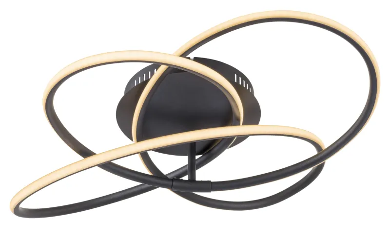 Panda Ø60 Musta plafondi valmistajalta Globo Lighting - Den har en fast installerad LED-panel som avger ett varmvit ljus och skapar en behaglig och inbjudande atmosf&auml;r i rummet.