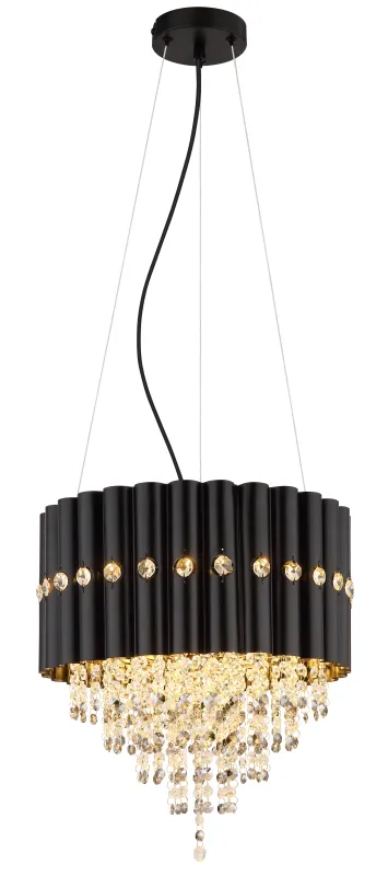 Eleos Ø40 Musta kattovalaisin valmistajalta Globo Lighting - Med en stomme i matt svartlackerad metall och en lampsk&auml;rm i samma nyans sm&auml;lter den harmoniskt in i b&aring;de moderna och klassiska interi&ouml;rer.