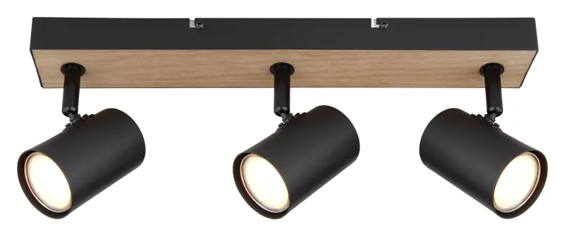 Robby 3 Luonto kohdevalaisin valmistajalta Globo Lighting - Robby &auml;r en&nbsp;stilren&nbsp;takspotlight som imponerar med sin eleganta design i mattsvart metall och MDF i tr&auml;-look.