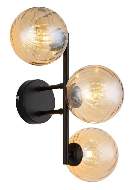 Conor 36cm Keltainen seinävalaisin valmistajalta Globo Lighting - Conor v&auml;gglampa i mattsvart med amberf&auml;rgade glassf&auml;rer ger en modern och elegant touch till vilket rum som helst.
