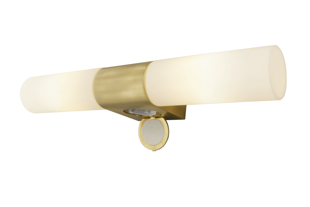 Cosenza 44cm Matta messinki kylpyhuoneen valaisin valmistajalta Aneta Lighting - Cosenza tuplaseinävalaisin matta messinginväristä metallia ja opaalinvalkoista lasia.