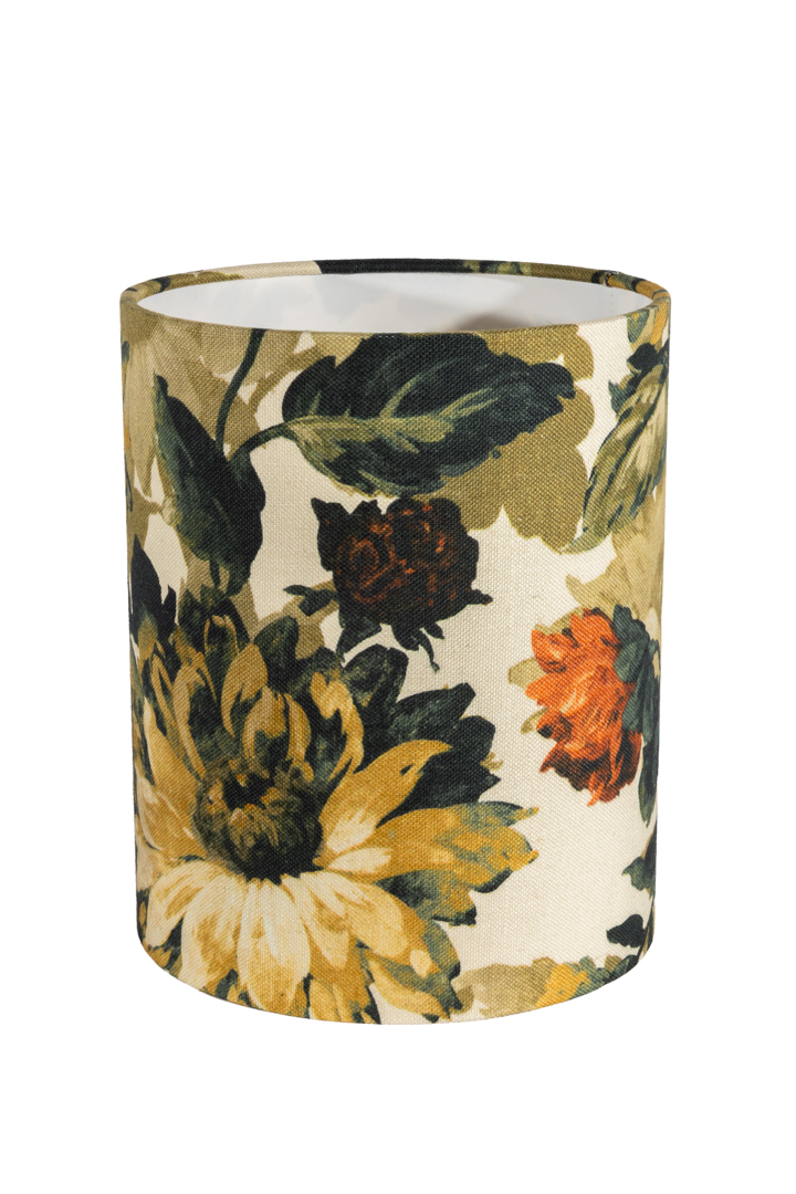 Lampshade Cylinder Sunflower Ø22 Monivärinen valmistajalta Alde & Lind - Sylinterimäinen auringonkukka on käsinommeltu, sylinterinmuotoinen pellavasekoitteesta valmistettu lampunvarjostin, jossa on koristeellinen kukkakuvio.