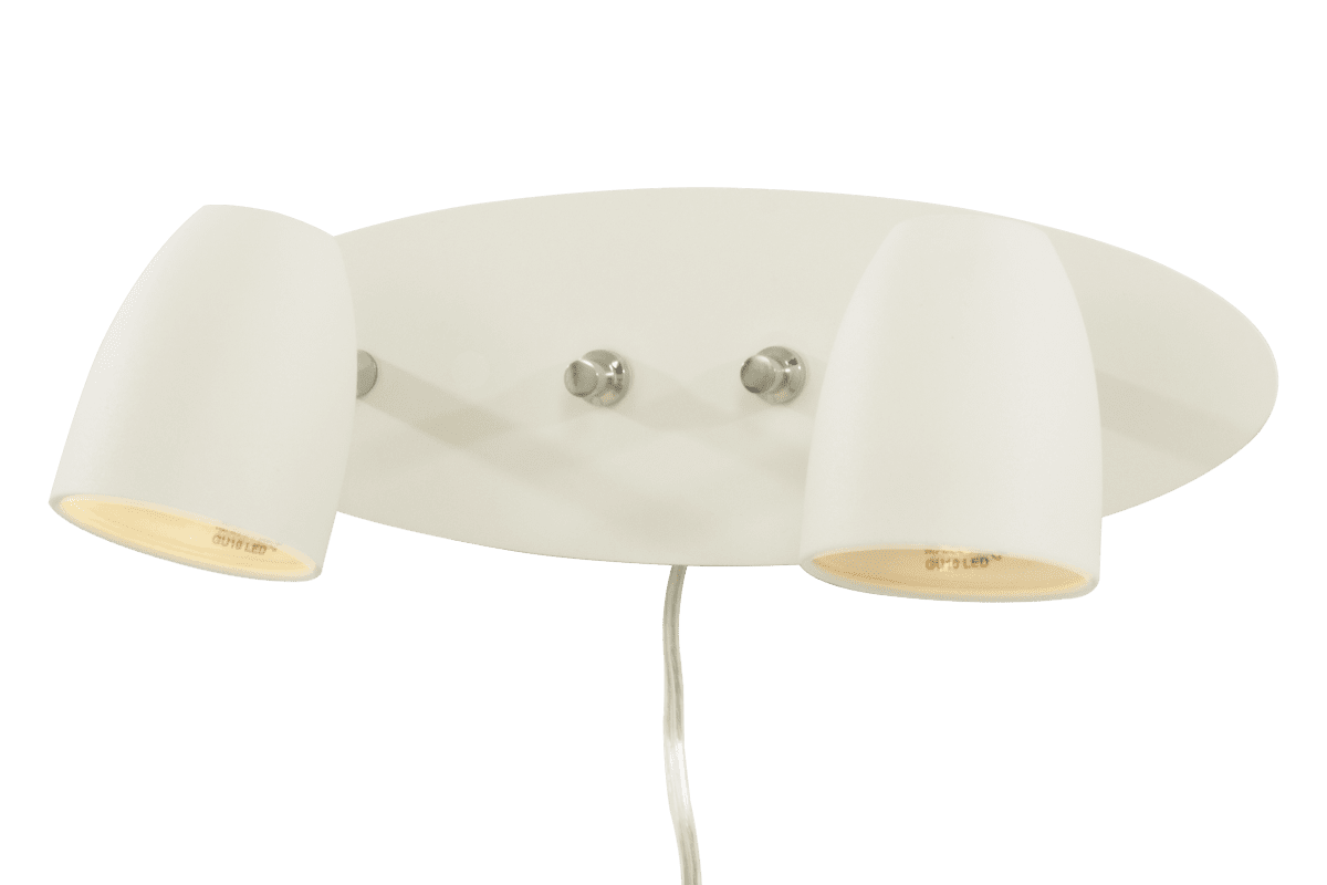 Sandnes Valkoinen lukulamppu valmistajalta Aneta Lighting - Lamppu on päällä; ja pois päältä erillisellä himmentimen p&aring; lamppu.