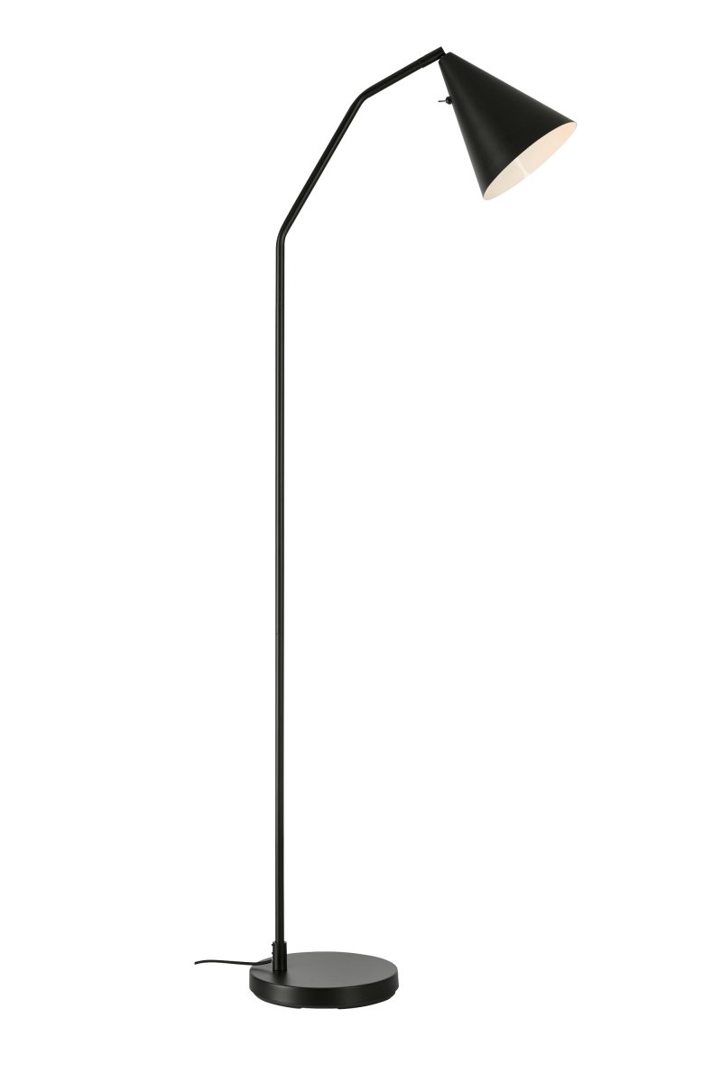 Funil Musta lattiavalaisin valmistajalta Markslöjd - Valaisin on valmistettu mustasta lakatusta metallista ja siinä on koristeellinen kartionmuotoinen lamppupää, jota voi kääntää ja säätää.