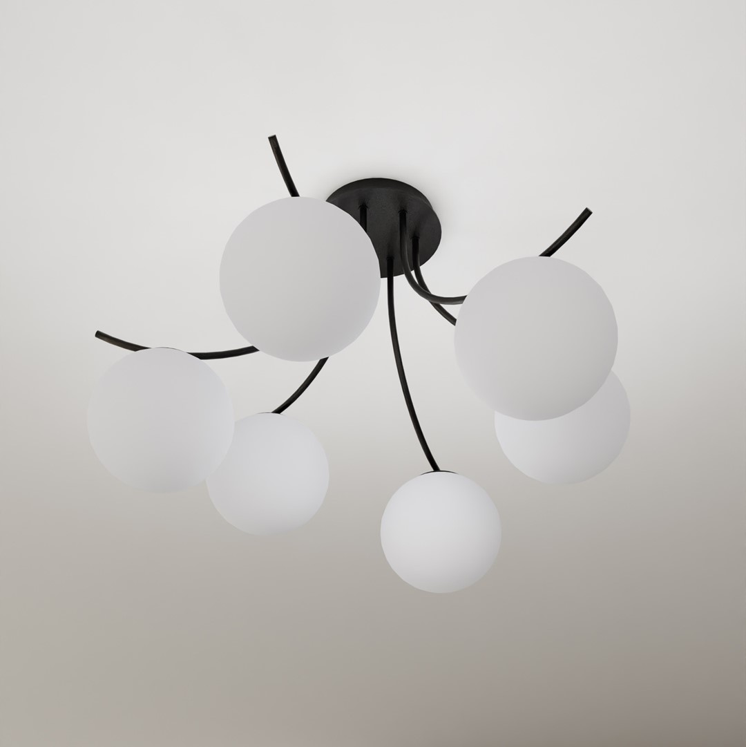 Boston Ø60 Mustavalkoinen plafondi valmistajalta Emibig Lighting - Ohuet lasikuvut lis&auml;&auml;v&auml;t eleganssia ja keveytt&auml;, kun taas minimalistinen muoto valaisee tehokkaasti suurempia alueita.