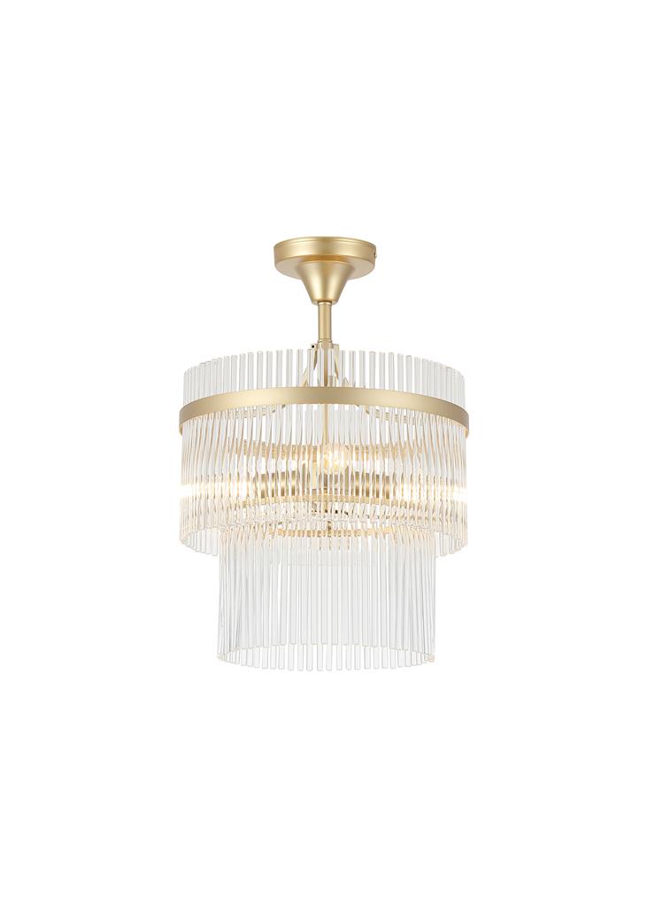 Lara Ø35 Kulta kristalli valmistajalta Searchlight - Tyylik&auml;st&auml; kultaista runkoa reunustavat kirkkaasta lasista valmistetut koristeelliset tangot, jotka levitt&auml;v&auml;t ja heijastavat valoa kauniisti.