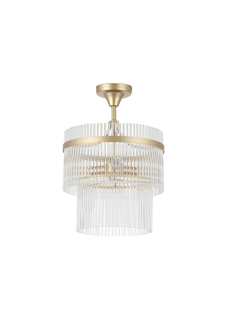 Lara Ø35 Kulta kristalli valmistajalta Searchlight - Tyylik&auml;st&auml; kultaista runkoa reunustavat kirkkaasta lasista valmistetut koristeelliset tangot, jotka levitt&auml;v&auml;t ja heijastavat valoa kauniisti.