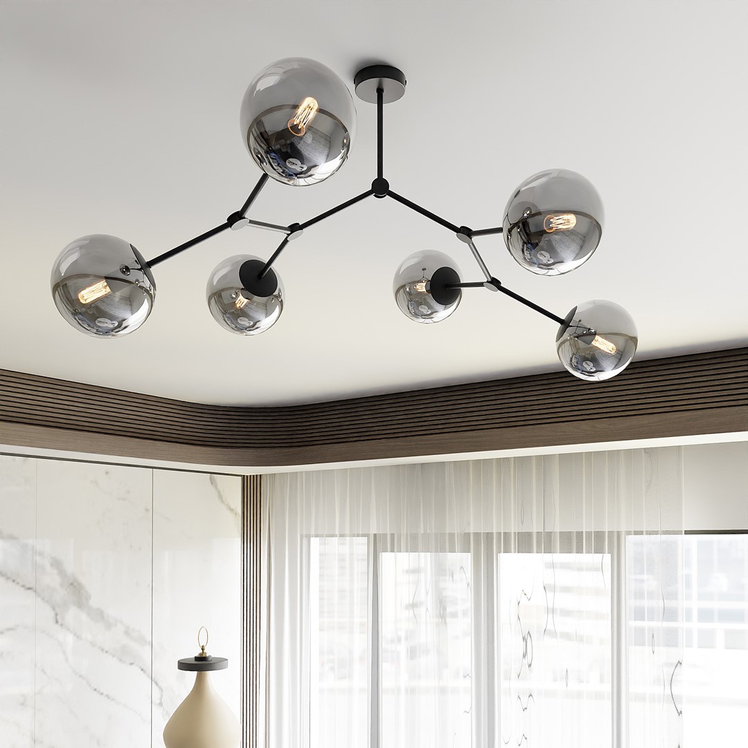 Space 108cm Savun värinen plafondi valmistajalta Emibig Lighting - Avaruus &ndash; Kattovalaisin, joka sopii t&auml;ydellisesti eleganttiin trendiin ja tekee vaikutuksen ainutlaatuisella muodollaan ja luonteenomaisella muotoilullaan.