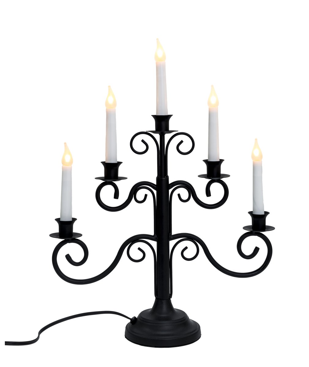 Hantverk 5 Musta valmistajalta Pixie Design - Elegantti ja maalaismainen takorautainen kynttil&auml;njalka, jossa on viisi haaraa ja tyylik&auml;s musta v&auml;ri.