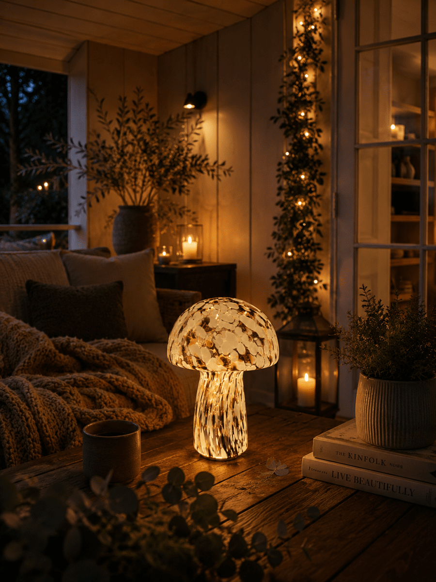 Svamp 35cm Musta pöytävalaisin valmistajalta Pixie Design - Lis&auml;ksi lampussa on ajastintoiminto, joka palaa 8 tuntia ja on sammuneena 16 tuntia, ja ajastus toistuu haluttaessa joka p&auml;iv&auml;.