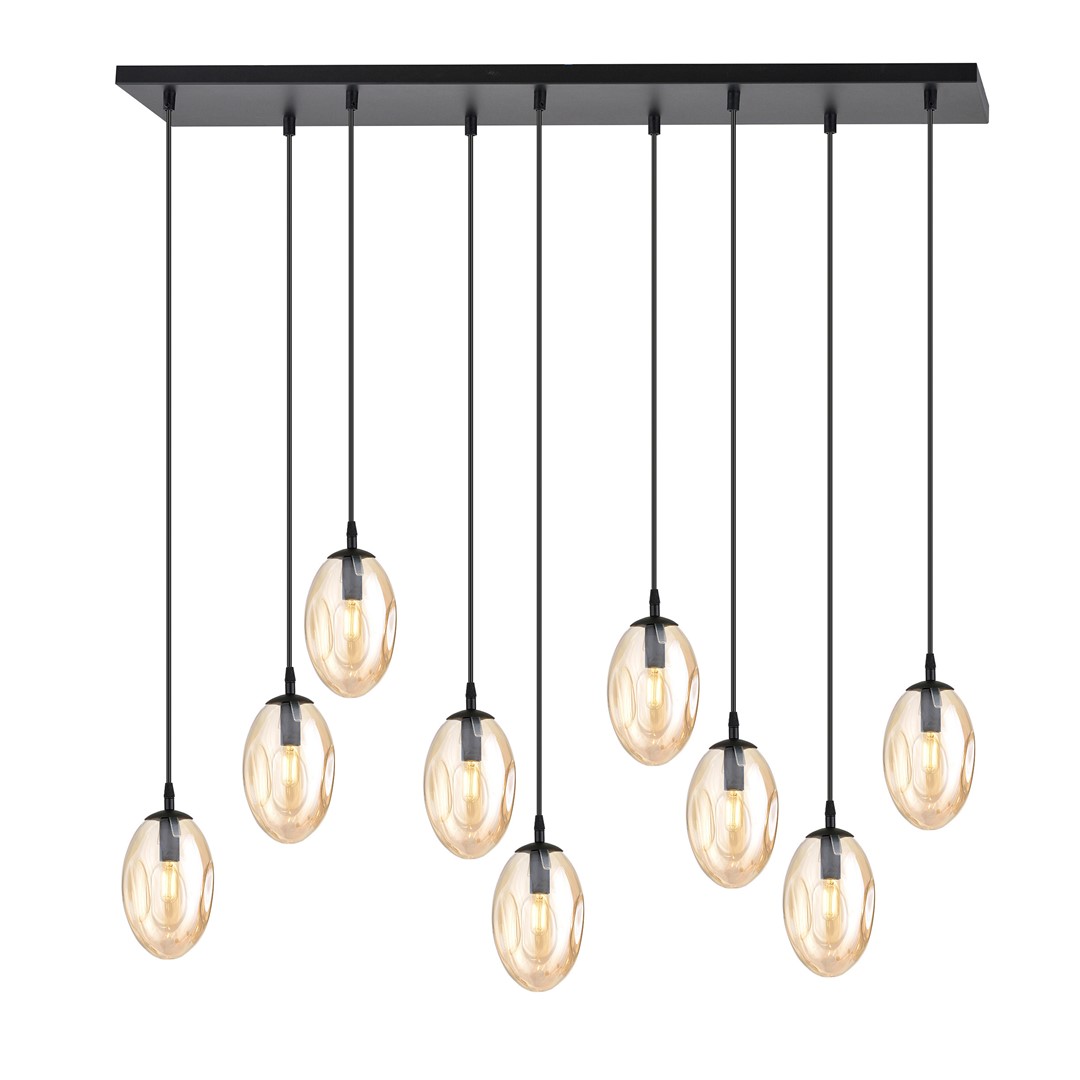 Astral 100cm Keltainen kattovalaisin valmistajalta Emibig Lighting - Runsas muotoilu useilla riippuvalaisimilla tarjoaa tehokkaan valonleikin, jossa meripihkanväriset lasikuvut levittävät pehmeää ja tunnelmallista hehkua.