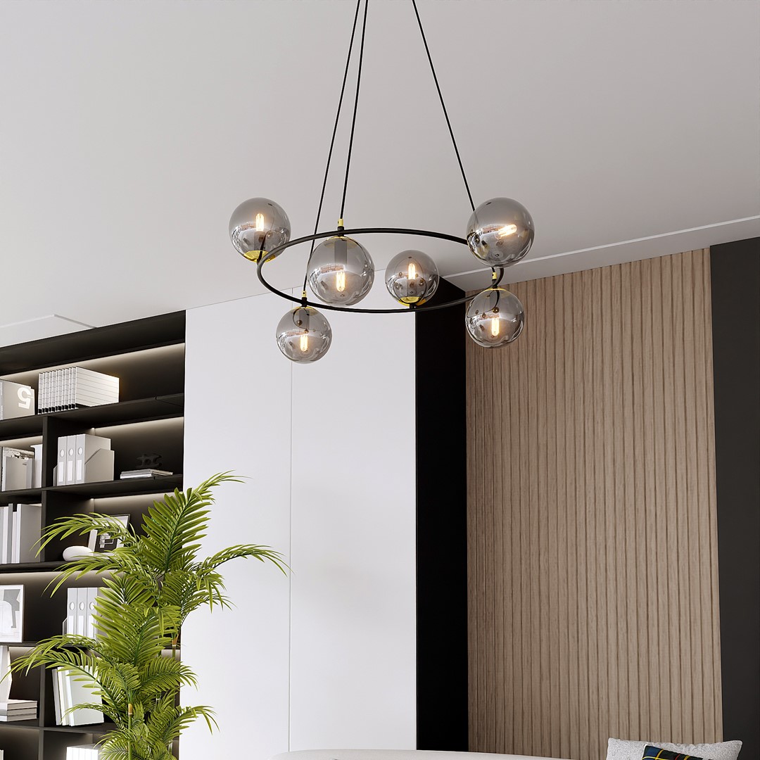Azura Ø75 Savun värinen kattovalaisin valmistajalta Emibig Lighting - Azura-riippuvalaisin on valmistettu mustasta teräksestä ja täydennetty grafiittikuvuilla.