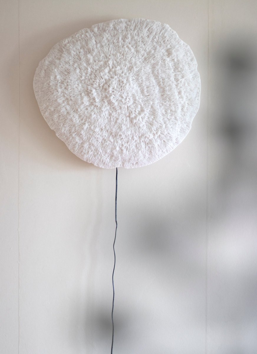 Nemo Valkoinen seinävalaisin valmistajalta Globen Lighting - Valaisin on valmistettu valkoisesta polyresiinistä ja hiekkakivestä ja siinä on 200 cm pitkä musta kaapeli kytkimellä.