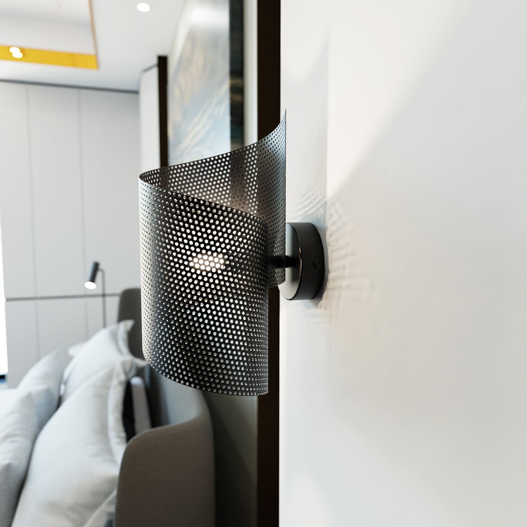 Spiral 30cm Musta seinävalaisin valmistajalta Emibig Lighting - Spiraali &ndash; Valmistettu metalliverkosta, joka antaa sille ep&auml;tavallisen ja tyylikk&auml;&auml;n vaikutelman.