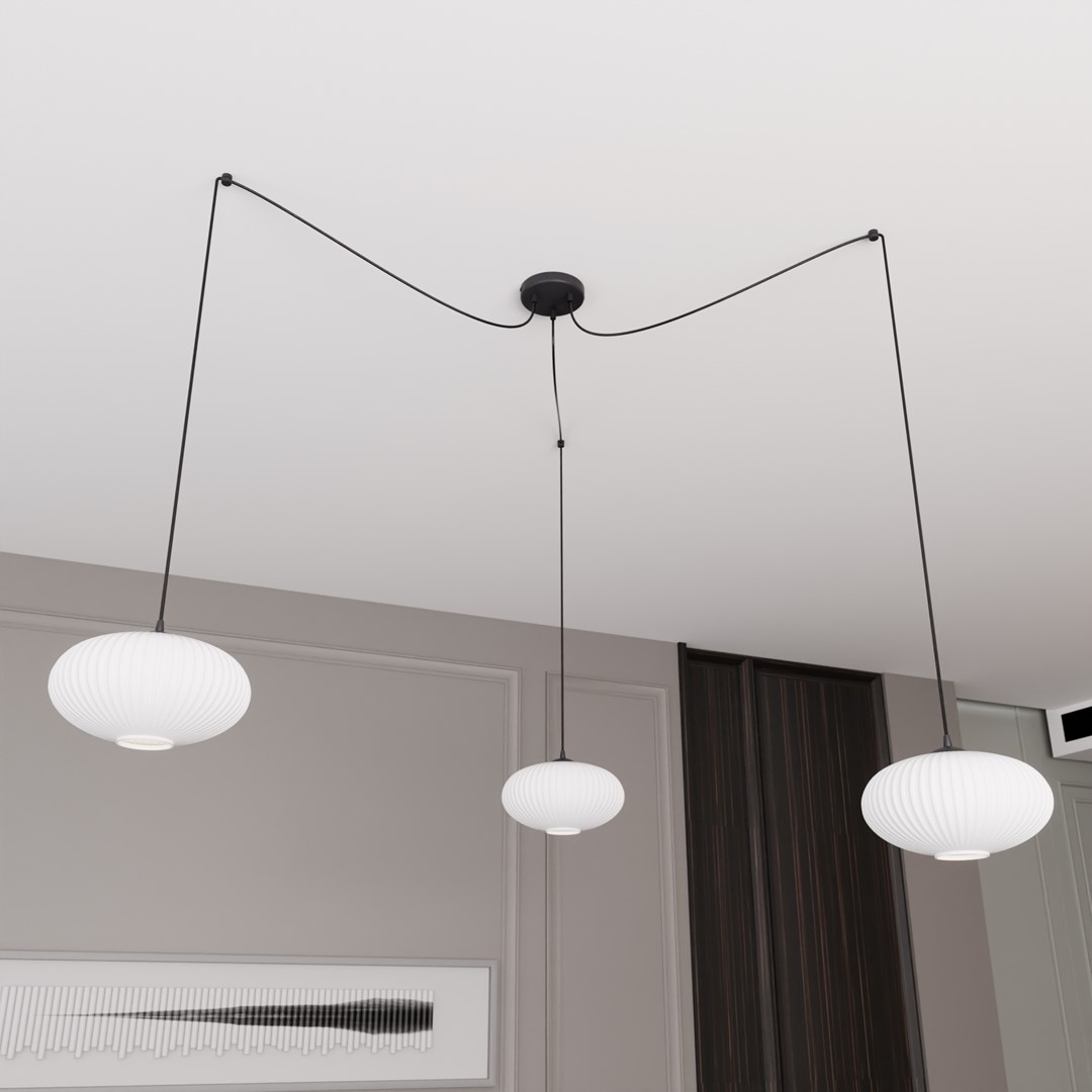 Origo 3xØ30 Valkoinen kattovalaisin valmistajalta Emibig Lighting - Valitset itse kaapeleiden sijainnin ja voit siten p&auml;&auml;tt&auml;&auml;, miss&auml; ja kuinka korkealle suojukset riippuvat.