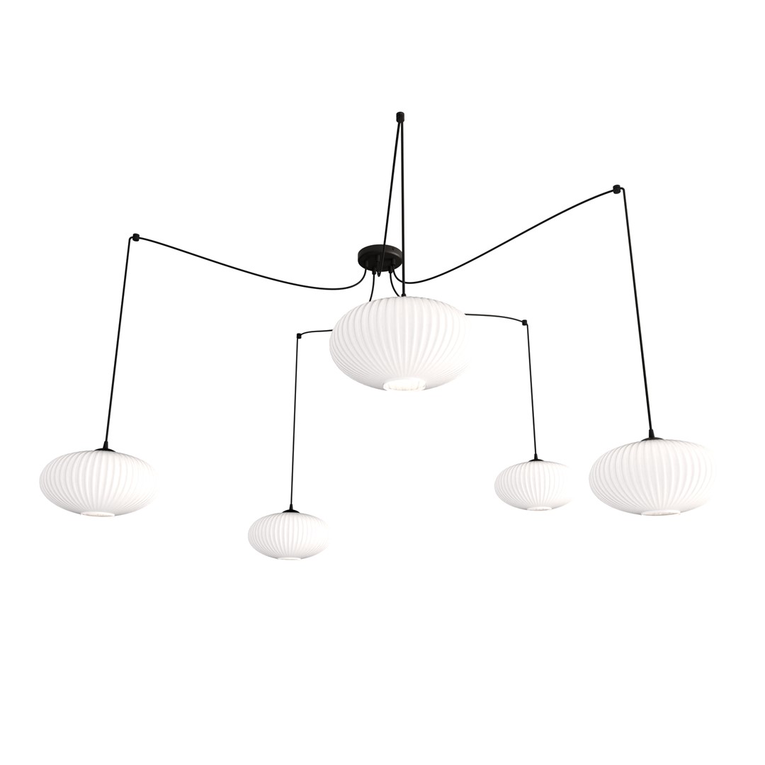 Origo 5xØ30 Valkoinen kattovalaisin valmistajalta Emibig Lighting - Valitset itse kaapeleiden sijainnin ja voit siten p&auml;&auml;tt&auml;&auml;, miss&auml; ja kuinka korkealle suojukset riippuvat.