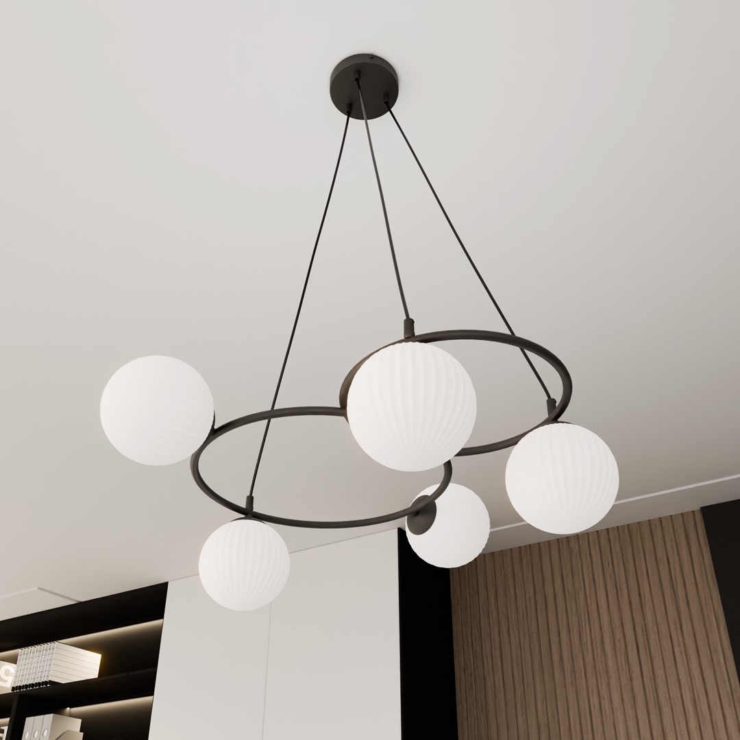 Libra 70cm Valkoinen kattovalaisin valmistajalta Emibig Lighting - sormukset antavat kevyen ja harmonisen ilmeen, kun taas opaalilasikuvut levitt&auml;v&auml;t h&auml;ik&auml;isem&auml;t&ouml;nt&auml; ja miellytt&auml;v&auml;&auml; valoa, joka luo kodikkaan tunnelman.
