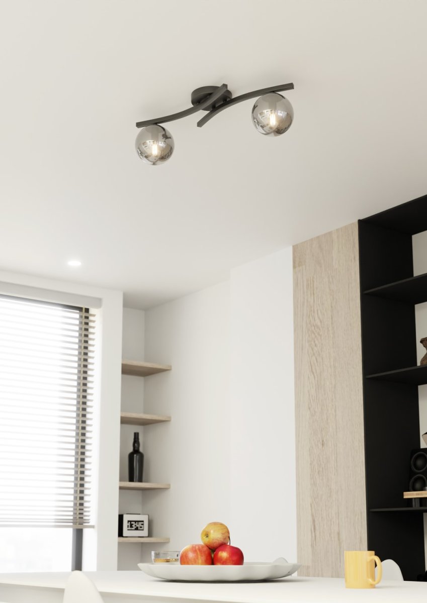Opus 60cm Savun värinen plafondi valmistajalta Emibig Lighting - Yksinkertainen muoto ja savulasikuvut antavat huoneeseen pehmeytt&auml; ja keveytt&auml;, kun taas lamppu levitt&auml;&auml; miellytt&auml;v&auml;&auml;, hajavaloa.