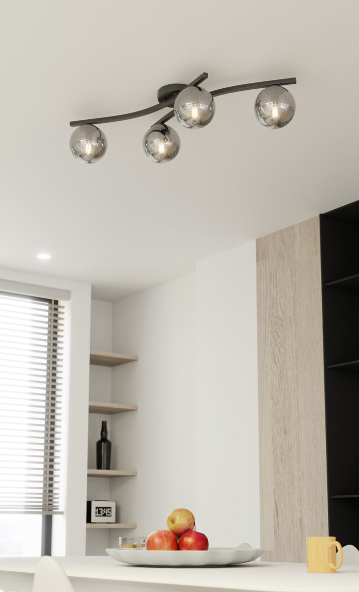 Opus 84cm Savun värinen plafondi valmistajalta Emibig Lighting - Yksinkertainen muoto ja savulasikuvut antavat huoneeseen pehmeytt&auml; ja keveytt&auml;, kun taas lamppu levitt&auml;&auml; miellytt&auml;v&auml;&auml;, hajavaloa.