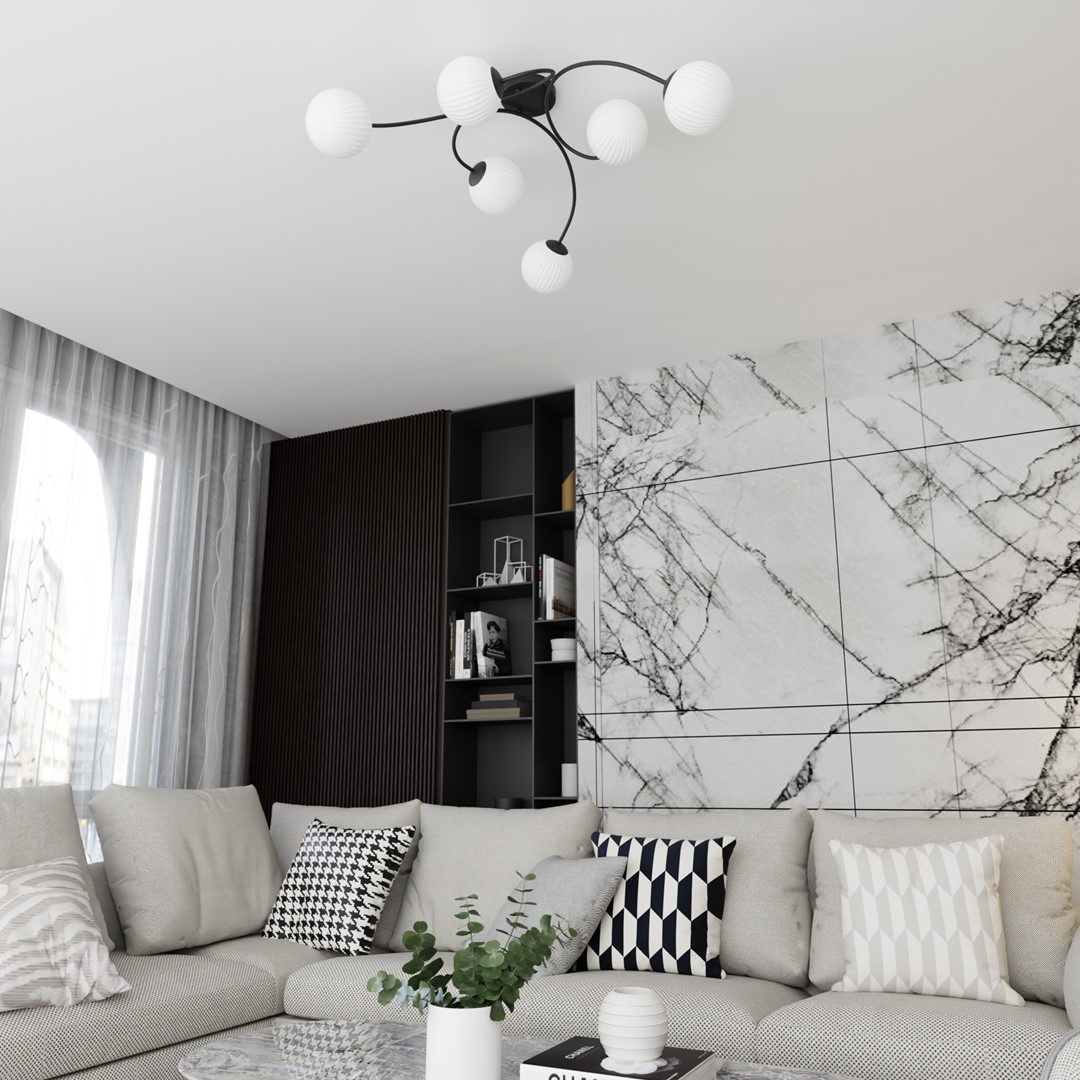 Vibra 97cm Valkoinen plafondi valmistajalta Emibig Lighting - Opaalilasikuvut levitt&auml;v&auml;t pehme&auml;&auml; ja hajavaloa, joka lis&auml;&auml; huoneeseen keveytt&auml; ja modernia tunnelmaa.