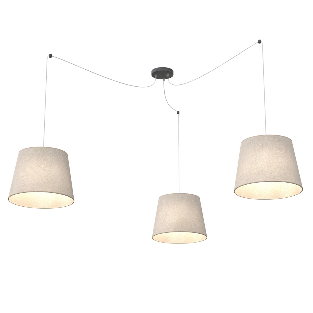 Ascot 3xØ38 Beige kattovalaisin valmistajalta Emibig Lighting - Valitset itse kaapeleiden sijainnin ja voit siten p&auml;&auml;tt&auml;&auml;, miss&auml; ja kuinka korkealle suojukset riippuvat.