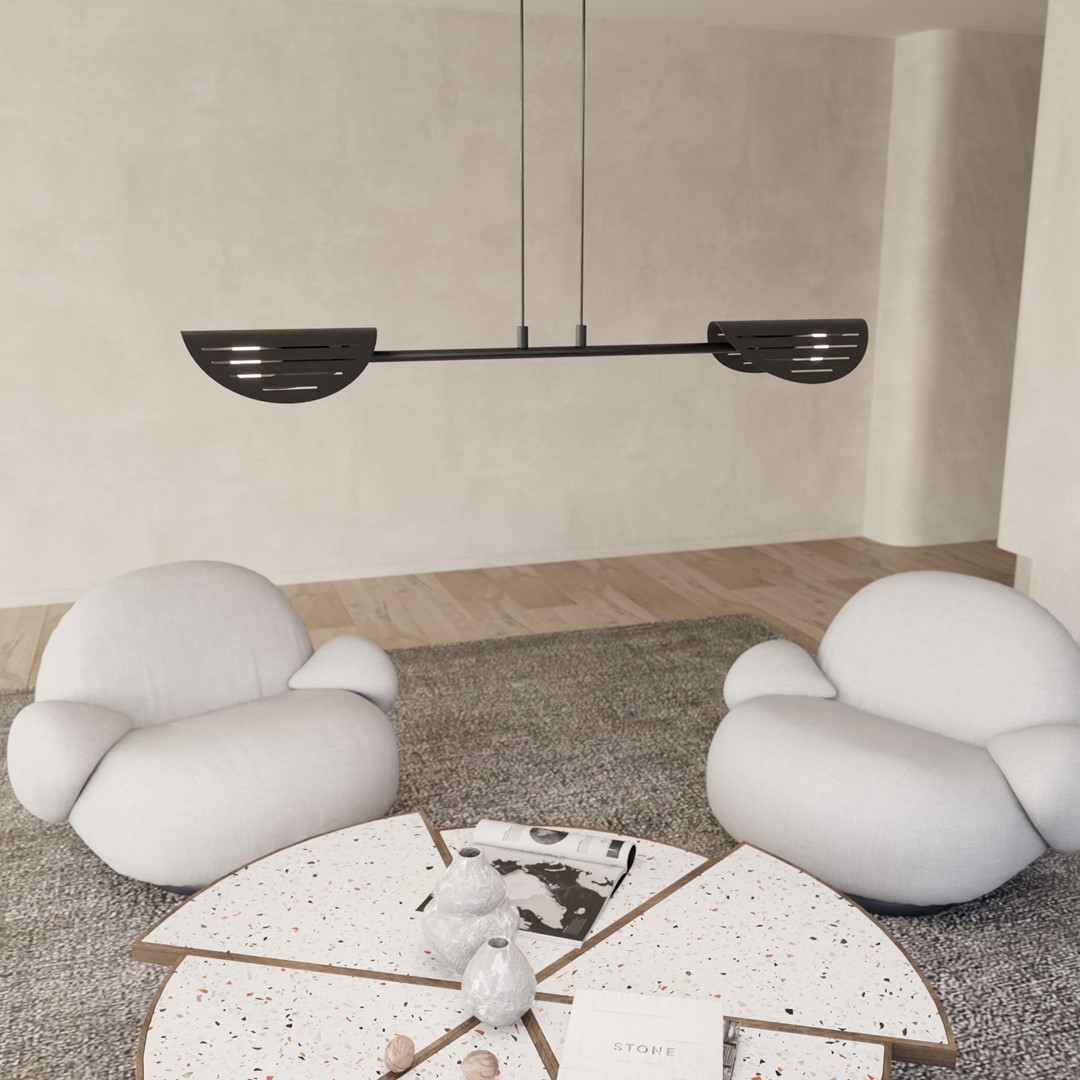 Saber 104cm Musta kattovalaisin valmistajalta Emibig Lighting - Sabre-kattovalaisin on ainutlaatuinen riippuvalaisin, jossa yhdistyy moderni muotoilu ja katseenvangitsija laserleikatut metallin yksityiskohdat.