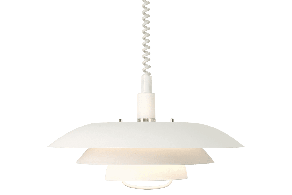 Epsilon Ø45 Valkoinen kattovalaisin valmistajalta Aneta Lighting - Valaisimen korkeus on s&auml;&auml;dett&auml;viss&auml;, ja sen v&auml;himm&auml;iskorkeus on 65 cm ja enimm&auml;iskorkeus 150 cm.