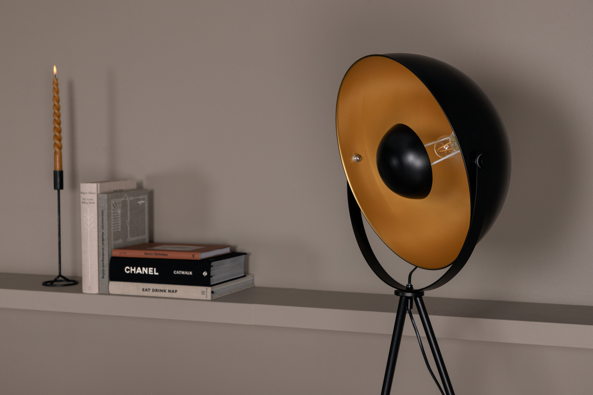 Search Musta lattiavalaisin valmistajalta Venture Design - Mukana musta johto, jalkakytkin ja pistoke.