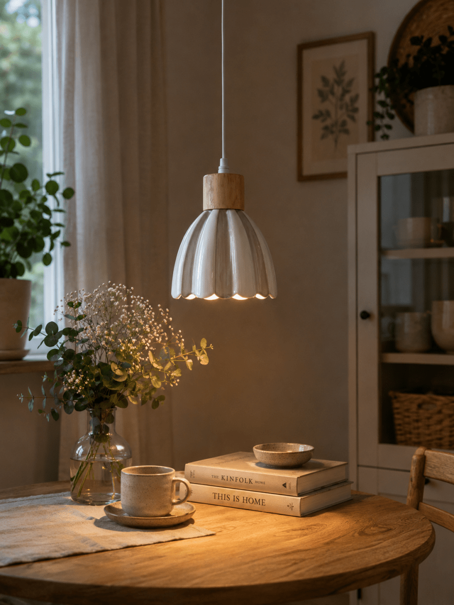 Poppy Ø15 Valkoinen/beige ikkunavalaisin valmistajalta Pixie Design - Poppy on ihastuttava keraaminen ikkunavalaisin, jossa on pehme&auml;n py&ouml;re&auml; muoto ja koristeelliset puuyksityiskohdat, jotka lis&auml;&auml;v&auml;t luonnollista tunnelmaa.