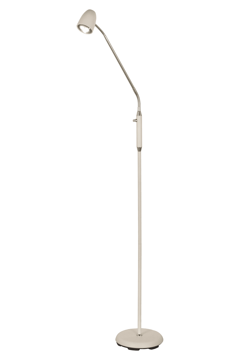 Sandnes 1 Valkoinen lattiavalaisin valmistajalta Aneta Lighting - tanko ja s&auml;&auml;dett&auml;v&auml; p&auml;&auml;.