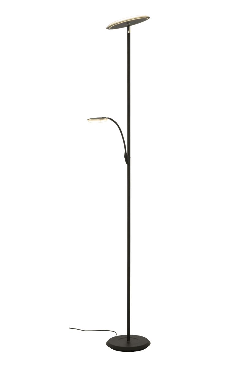 Stockholm Musta lattiavalaisin valmistajalta Aneta Lighting - STOCKHOLM mustaa metallia, s&auml;&auml;dett&auml;v&auml; yl&auml;valo ja lukuvarsi.