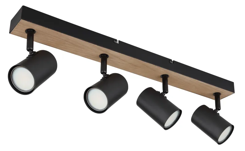 Robby 4 Luonto kohdevalaisin valmistajalta Globo Lighting - Robby &auml;r en&nbsp;stilren&nbsp;takspotlight som imponerar med sin eleganta design i mattsvart metall och MDF i tr&auml;-look.