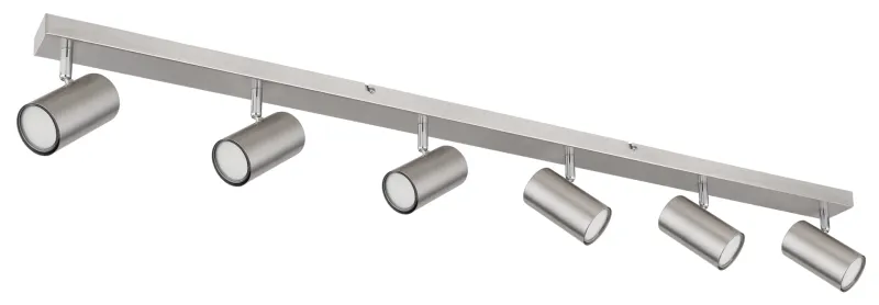 Robby 6 Nikkeli kohdevalaisin valmistajalta Globo Lighting - Robby &auml;r en stilren takspotlight som imponerar med sin enhetliga design i nickel.